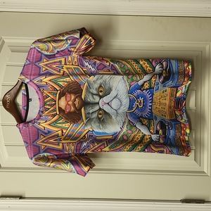 Hippy sun vibing cat DJ alternative unique cool cat tee size XL